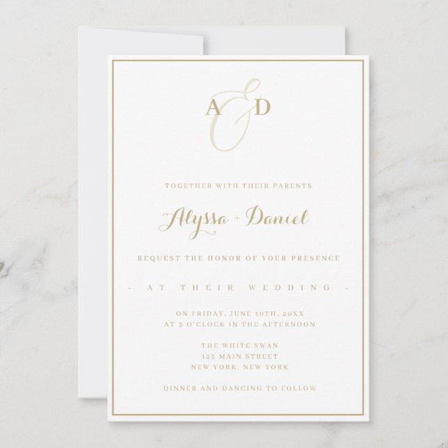 Gold Monogram Modern Wedding Invitation (Front)
