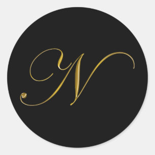 Gold Monogram N Envelope Seal Label Sticker