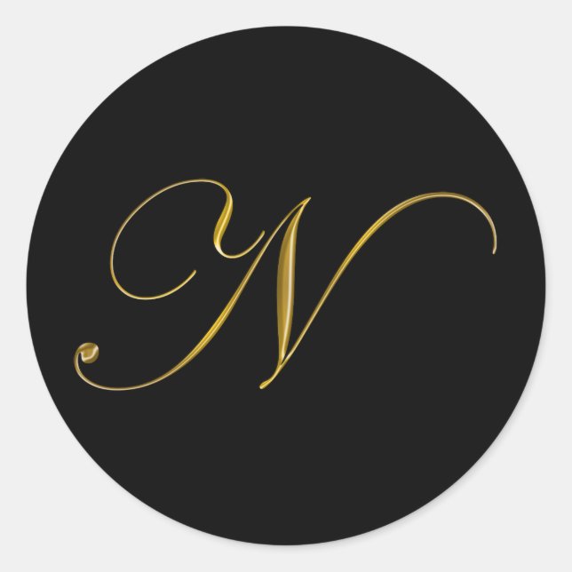 Gold Monogram N Envelope Seal Label Sticker (Front)