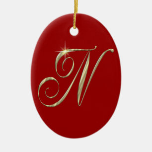 Gold monogram N initials merchandise Ceramic Tree Decoration