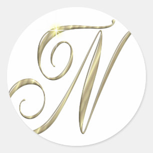 Gold monogram N initials merchandise Classic Round Sticker