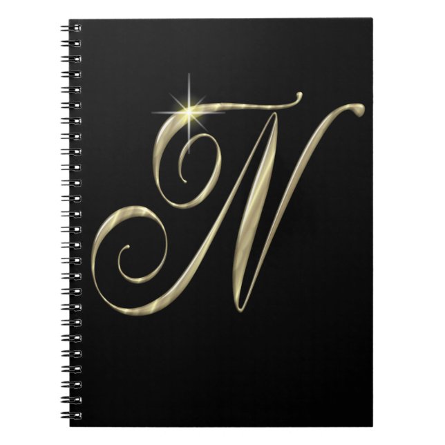Gold monogram N initials merchandise Notebook (Front)