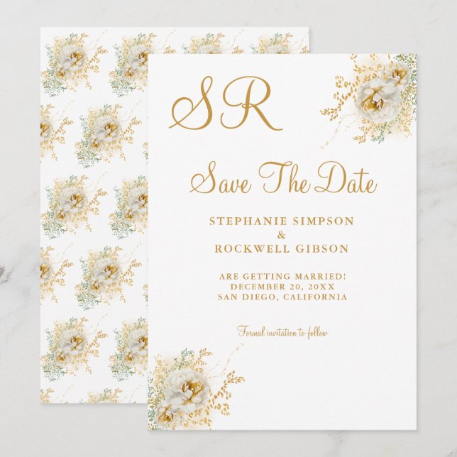 Gold Monogram Name Initial Wedding Save The Date (Front/Back)