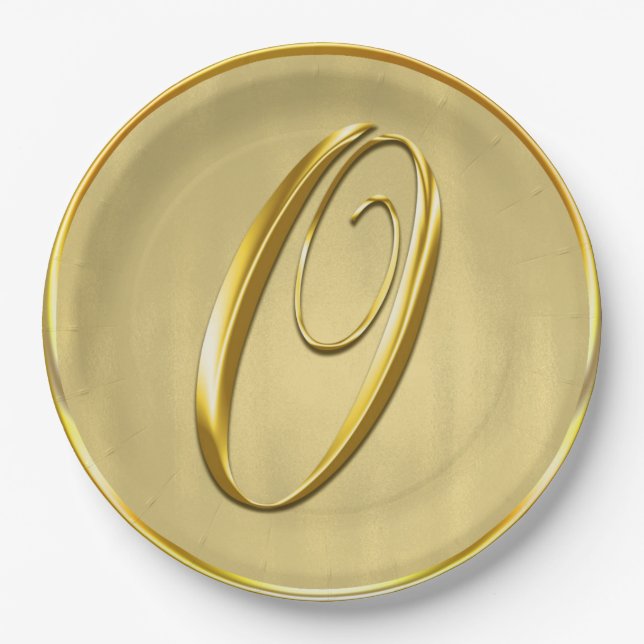Gold Monogram O Wedding Custom Monograms Weddings Paper Plate (Front)