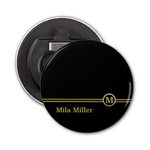 Gold Monogram on black background  Bottle Opener