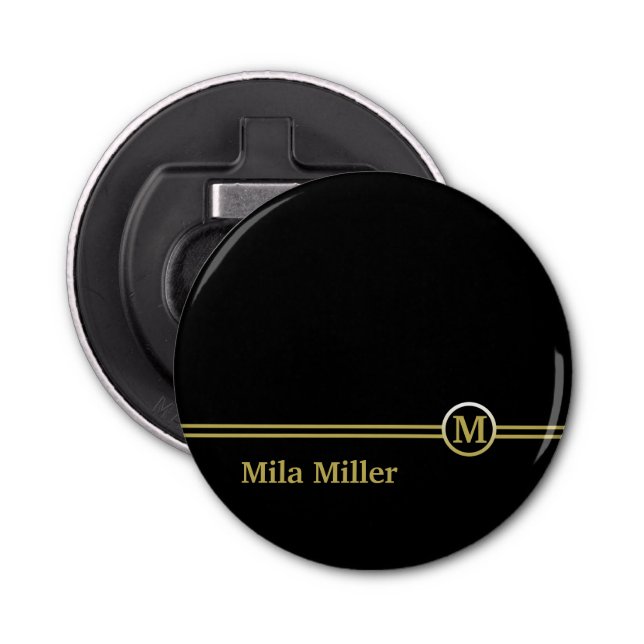 Gold Monogram on black background  Bottle Opener (Front)