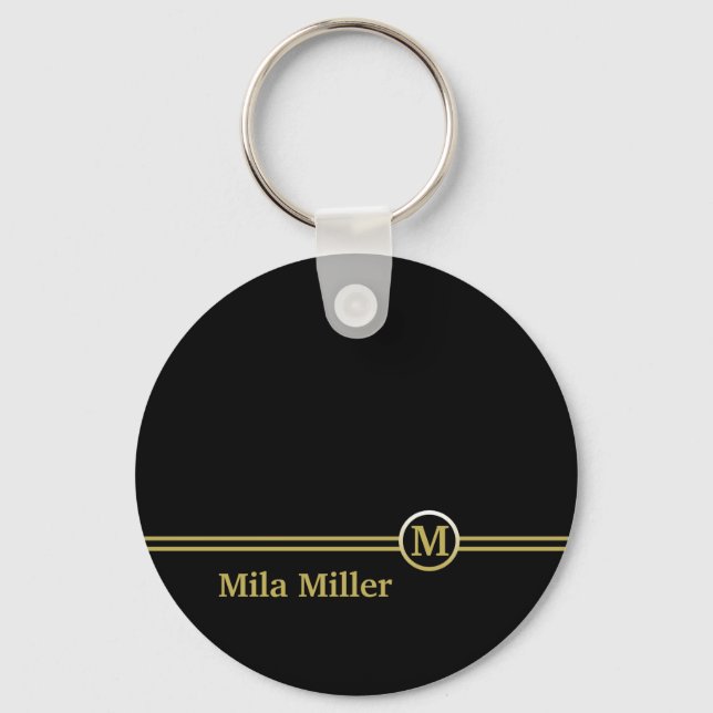 Gold Monogram on black background  Key Ring (Front)