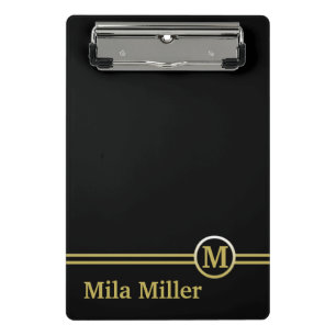 Gold Monogram on black background Mini Clipboard