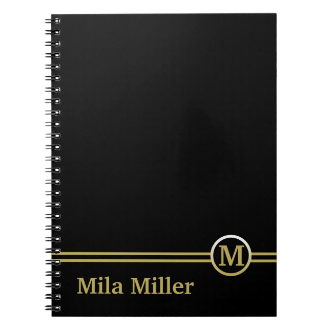 Gold Monogram on black background  Notebook (Front)