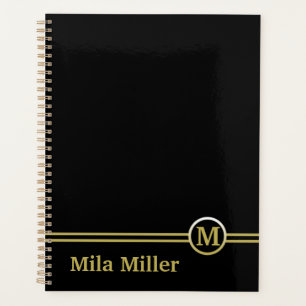 Gold Monogram on black background  Planner