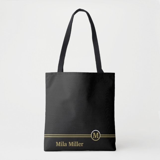 Gold Monogram on black background  Tote Bag (Front)