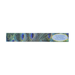 Gold Monogram Peacock Feathers Wrap Around Label