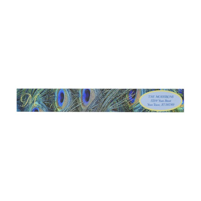 Gold Monogram Peacock Feathers Wrap Around Label (Individual)
