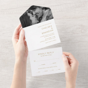 Gold Monogram Photo Modern Wedding All In One Invitation
