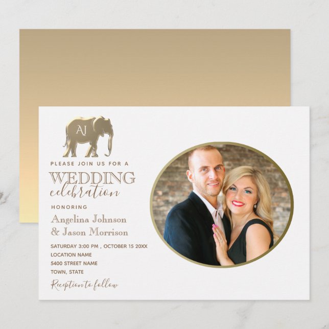 Gold Monogram Photo Wedding Invitation (Front/Back)