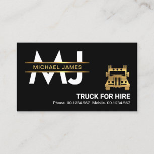 Gold Monogram Placard Logistics Truck Transport Business Card