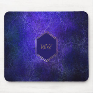 Gold Monogram Purple Blue Marble Mouse Mat