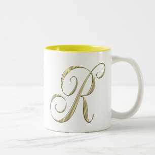 Gold monogram R initials merchandise Two-Tone Coffee Mug