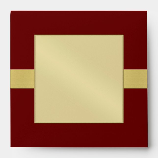 Gold Monogram Ribbon Red Wedding Envelope (Front)