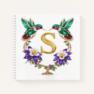 Gold Monogram S Hummingbird Wedding Gift  Notebook