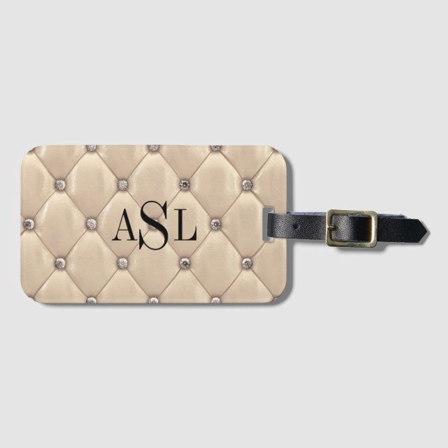 Gold Monogram Satin Metallic Elegant Luggage Tag (Front Horizontal)