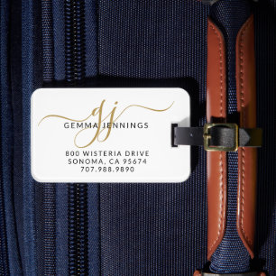 Gold Monogram Script Name  Luggage Tag