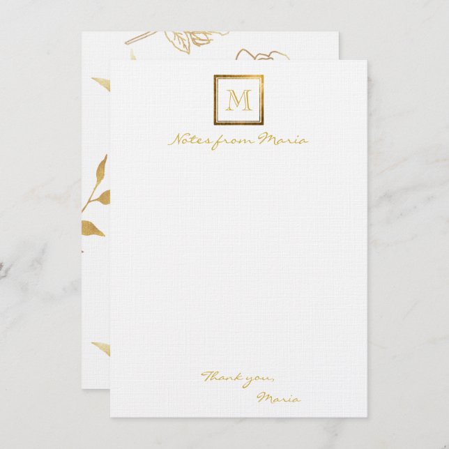 Gold Monogram Square Frame Rose Pattern Card (Front/Back)