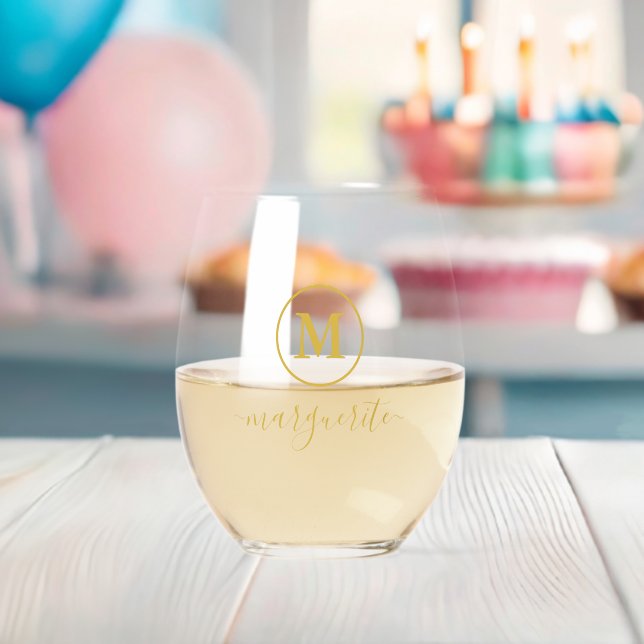 Gold Monogram Stemless Wine Glass (Insitu (Baby Shower))