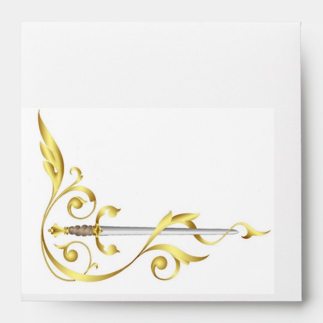 Gold Monogram Sword Speckled Wedding Envelope (Front)
