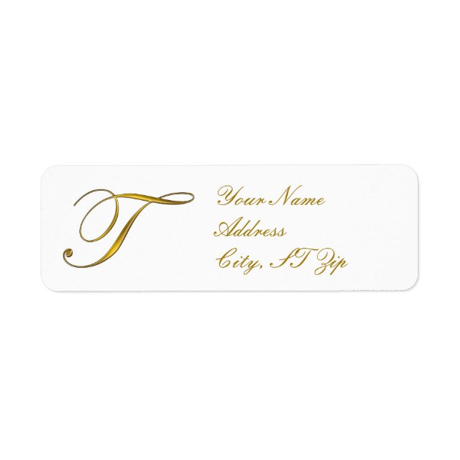 Gold Monogram T Customised Return Address Labels (Front)