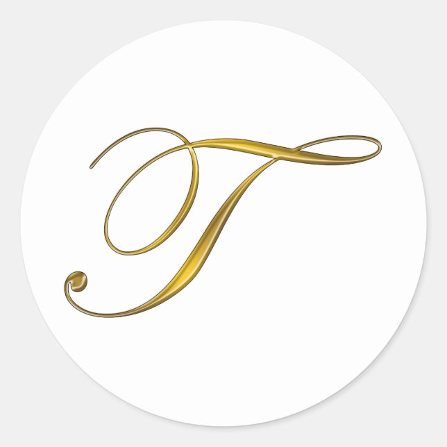 Gold Monogram T Envelope Seal Label Sticker (Front)