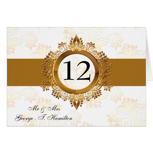 gold monogram table seating card (Front Horizontal)