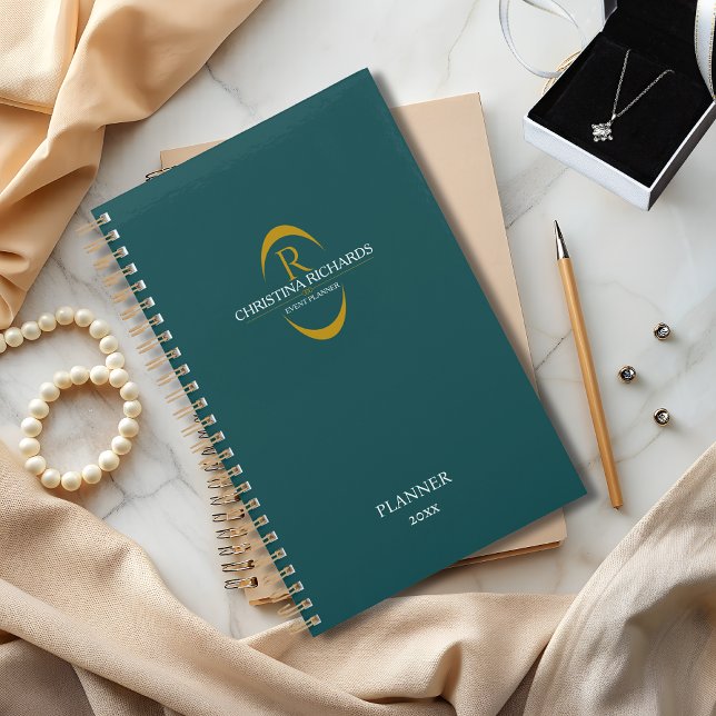 Gold Monogram Teal Modern Elegant Business Planner (Creator Uploaded)