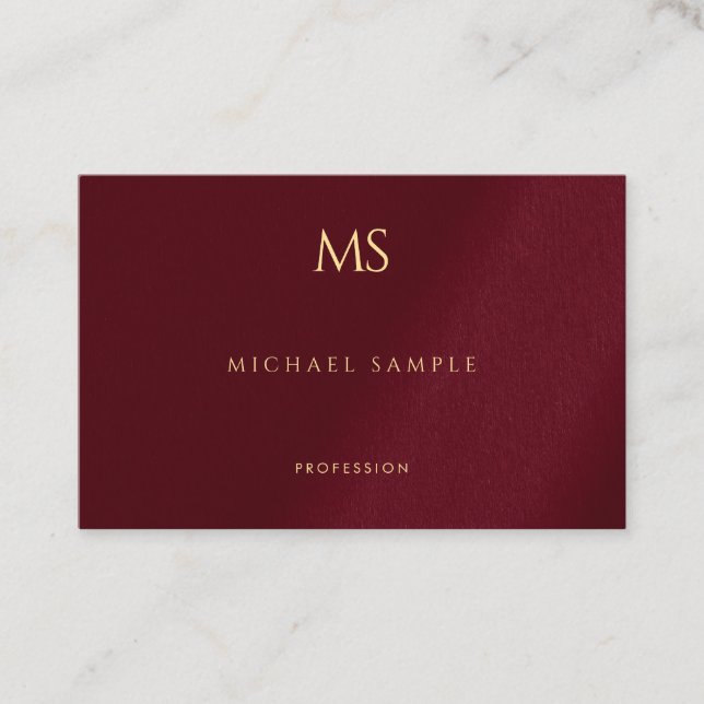 Gold Monogram Text Bordeaux Template Elegant Business Card (Front)