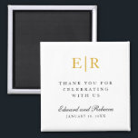 Gold Monogram Thank You Elegant Wedding Favour Magnet<br><div class="desc">Elegant wedding favour magnet with a simple design featuring the message, "Thank you for celebrating with us". Above is your two initial monogram in faux gold and below are your names in calligraphy and date in a serif font, over a white background. These chic and stylish magnets make great wedding...</div>
