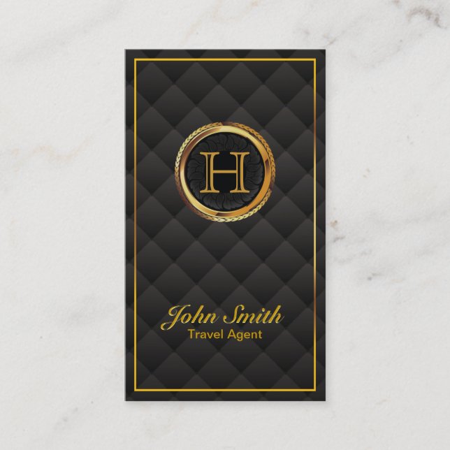 Gold Monogram Travel Agent Business Card (Front)