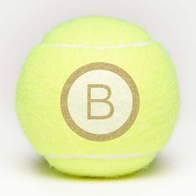 Gold Monogram Trendy Typography White Background Tennis Balls (Front)
