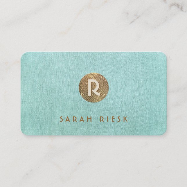 Gold Monogram Turquoise Beauty Salon and Spa Business Card (Front)