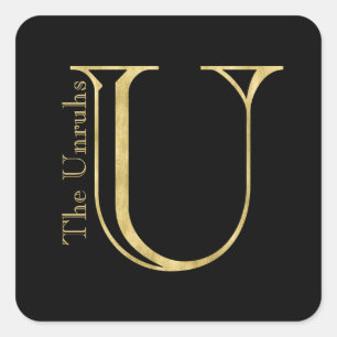 Gold Monogram U and Name on Any Colour Square Sticker