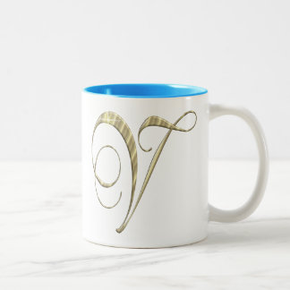 Gold monogram V initials merchandise Two-Tone Coffee Mug