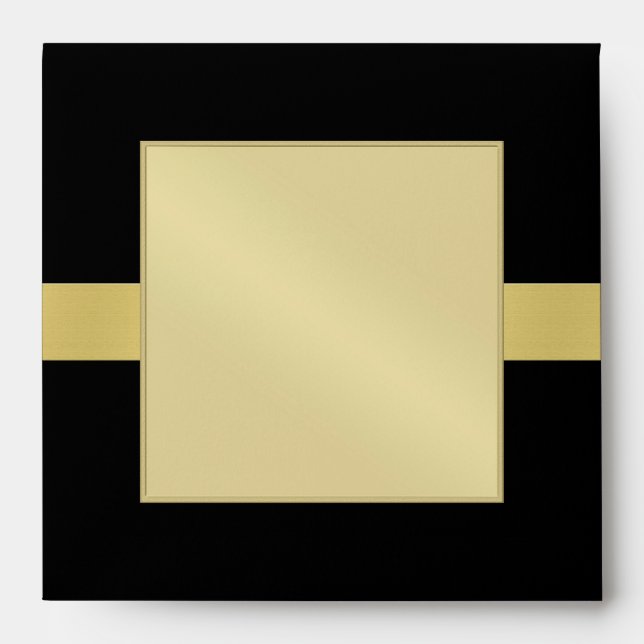 Gold Monogram Venetian Black Wedding Envelope (Front)