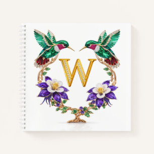 Gold Monogram W Hummingbird Jeweled Wedding Gift Notebook