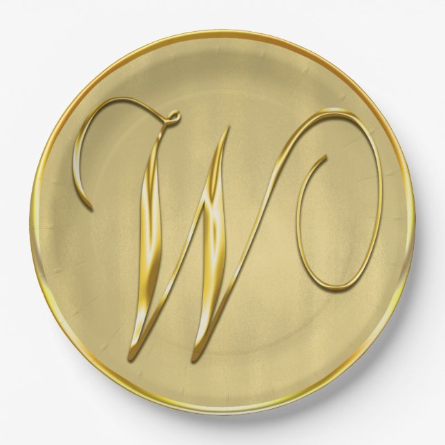Gold Monogram W Wedding Custom Monograms Weddings Paper Plate (Front)