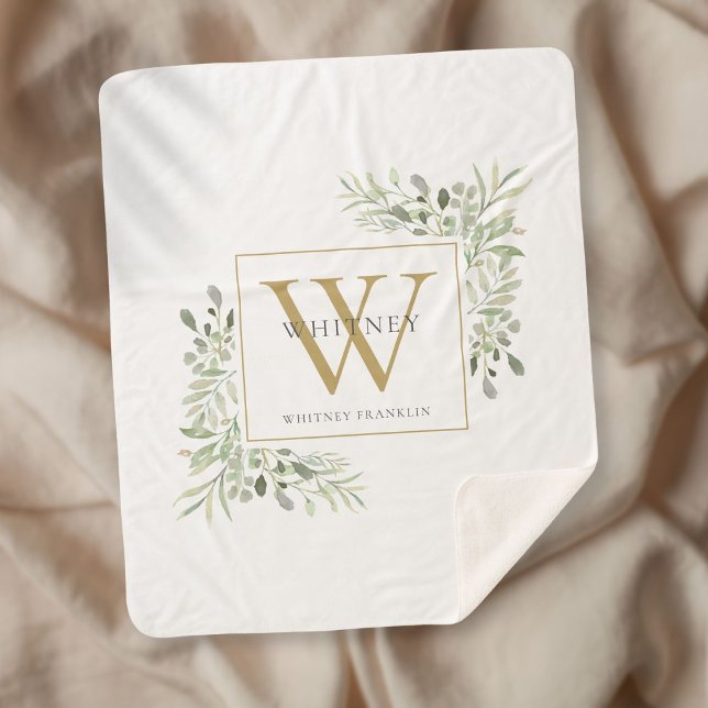 Gold Monogram Watercolor Floral Sherpa Blanket (Creator Uploaded)