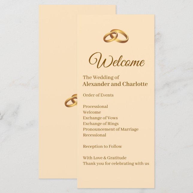 Gold Monogram Wedding Ceremony Program (Front/Back)