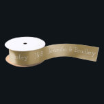 Gold Monogram Wedding Custom Name Personalised Satin Ribbon<br><div class="desc">This custom design features a simple monogram on the left with personalised names next to it in white text on a gold background. Personalised by editing the text in the text boxes</div>