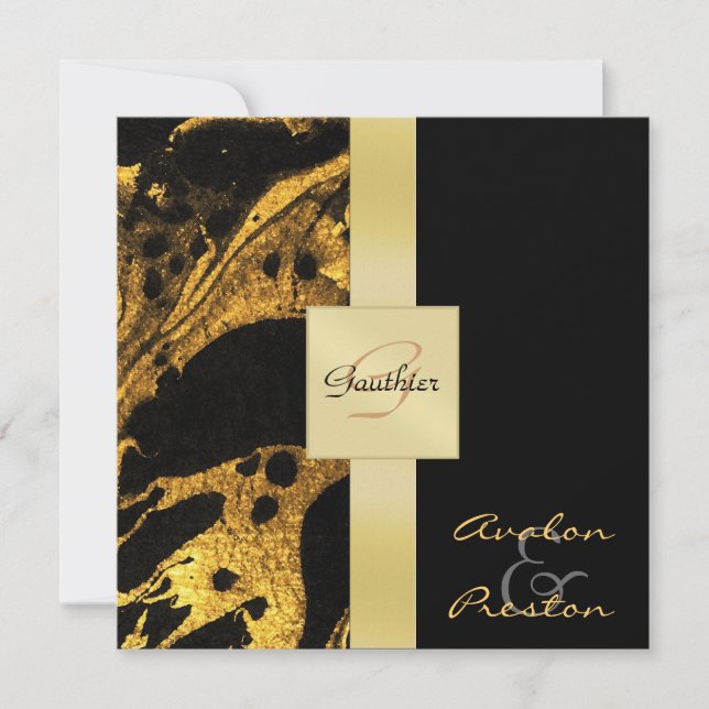 Gold Monogram Wedding Invitation (Front)
