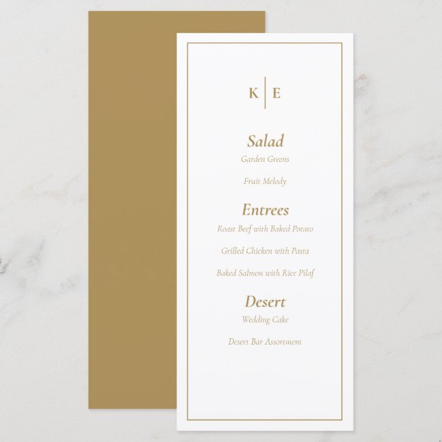 Gold Monogram Wedding Menu Card (Front/Back)