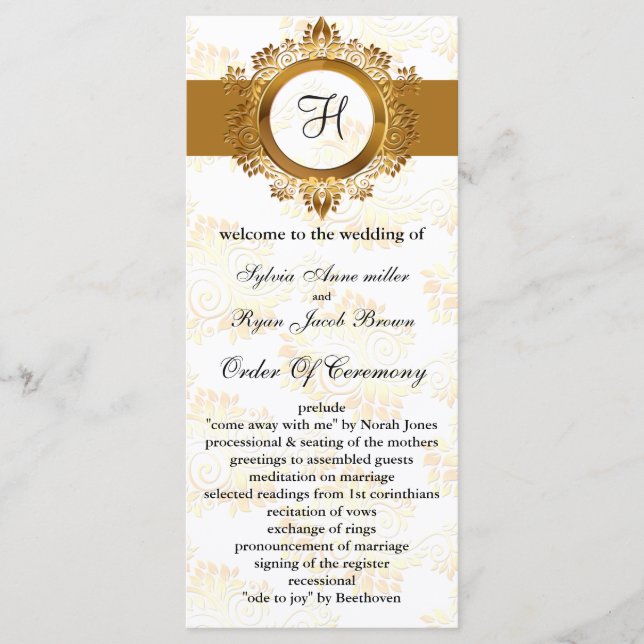 gold monogram Wedding program Programme (Front)