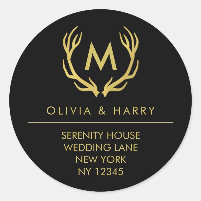 Gold Monogram Wedding Return Address Stickers (Front)